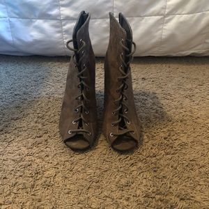 Olive Green Heeled Lace Up Booties